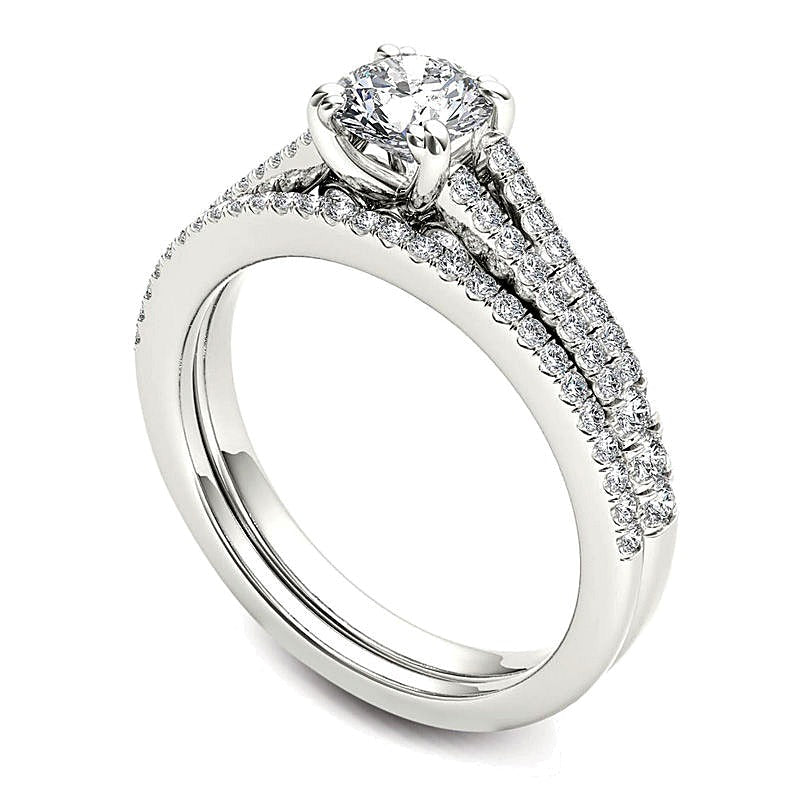 1.0 CT. Gesamtgewicht Diamant Brautset mit geteilter Schiene in 14K Weißgold