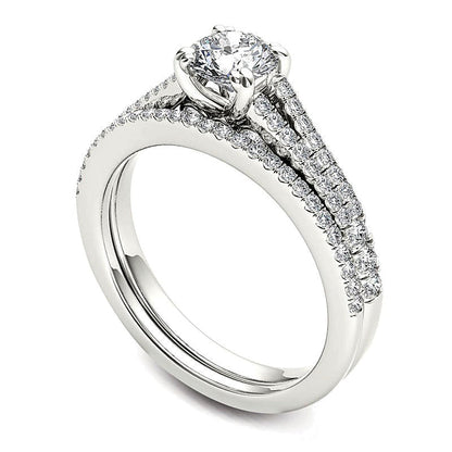 1.0 CT. Gesamtgewicht Diamant Brautset mit geteilter Schiene in 14K Weißgold