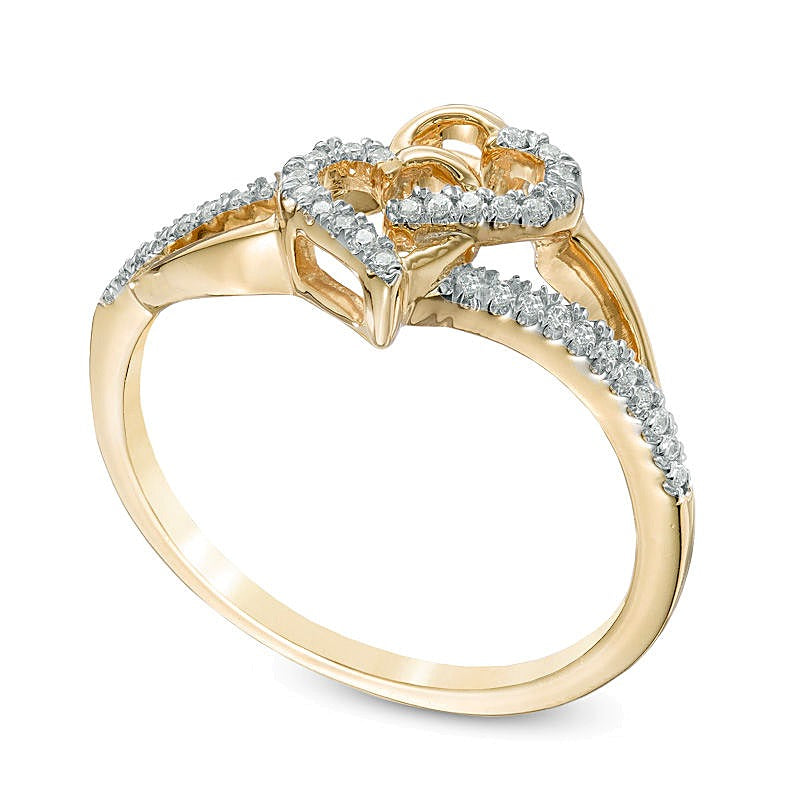 0.1 ct. Gesamtgewicht Diamant Ring mit ineinander verschlungenen Herzen in 10K Gelbgold