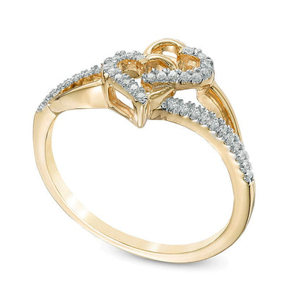 0.1 ct. Gesamtgewicht Diamant Ring mit ineinander verschlungenen Herzen in 10K Gelbgold