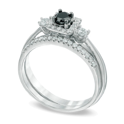 0.5 ct. Gesamtgewicht Braut-Set mit behandelten schwarzen und weißen Diamanten im Dreistein-Design in 10K Weißgold