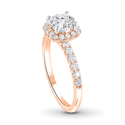 1,5 ct. Gesamtgewicht Labordiamant-Verlobungsring mit Halo, Kissenschliff, in 14K Roségold (F/SI2)