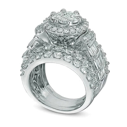 5.0 ct. Gesamtgewicht Diamant Brautset mit rund und Baguette in 14K Weißgold
