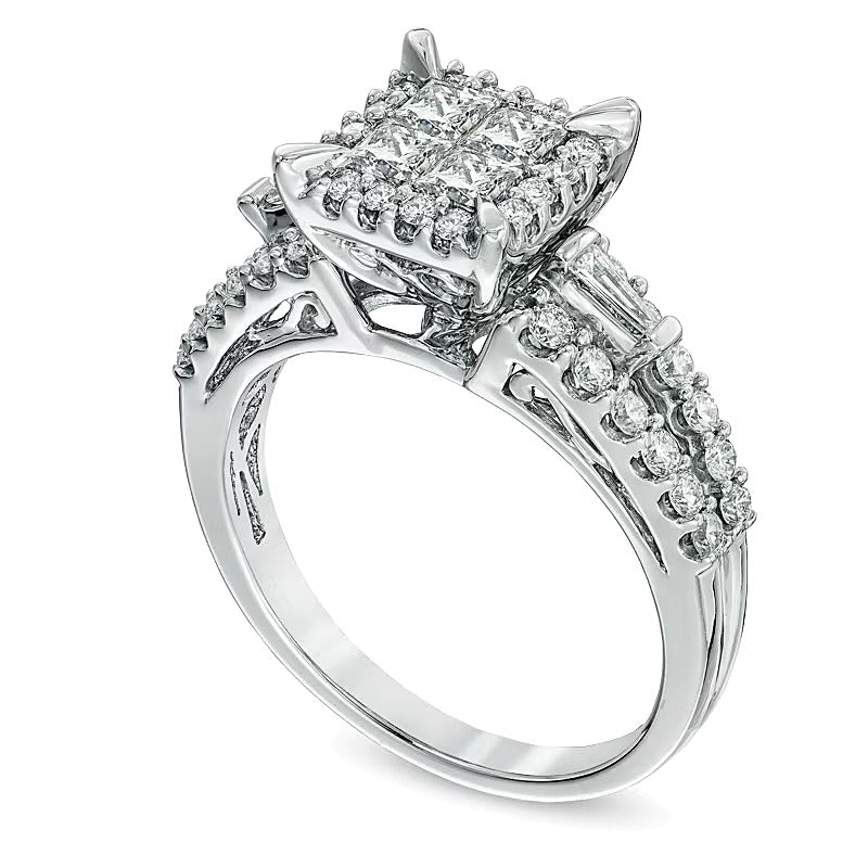 1.2 CT. Gesamtgewicht Diamant-Verlobungsring mit vier Princess-Diamanten in 14K Weißgold