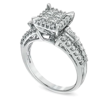 1.2 CT. Gesamtgewicht Diamant-Verlobungsring mit vier Princess-Diamanten in 14K Weißgold