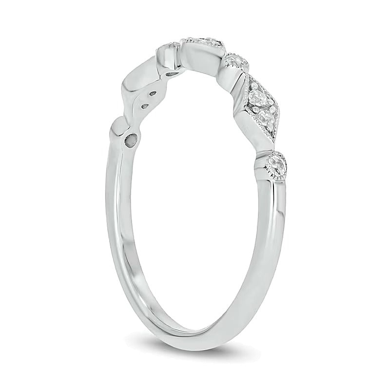 0.1 CT. Gesamtgewicht Multi-Diamant Station Art Déco Stapelbarer Ring in 10K Weißgold