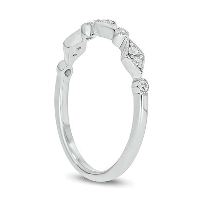 0.1 CT. Gesamtgewicht Multi-Diamant Station Art Déco Stapelbarer Ring in 10K Weißgold