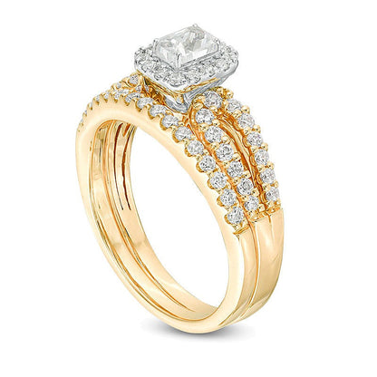 Brautset mit Diamanten im Smaragdschliff, 1.0 ct. Gesamtgewicht, in 14K Gelbgold (I/I1)