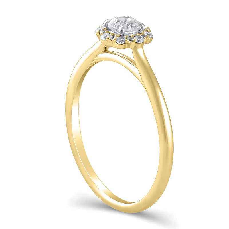 0,38 ct. Gesamtgewicht Diamant-Verlobungsring mit Blüten-Halo in 10K Gelbgold