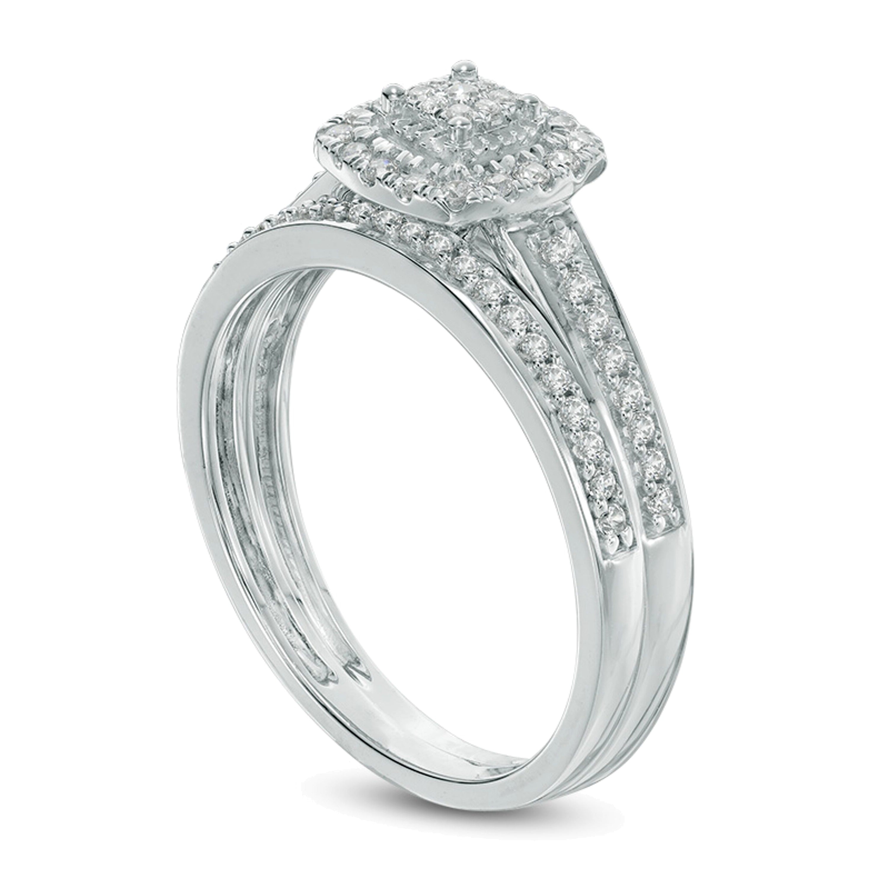 0.25 CT. TW Multi-Diamant Braut-Set mit Kissenschliff-Rahmen in 10K Weißgold