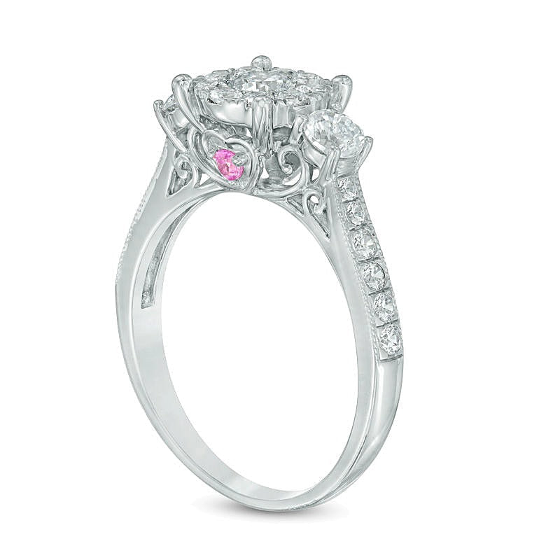 1.0 CT. TW Dreistein-Verlobungsring mit Diamant und rosa Saphir in 10K Weißgold für Damen