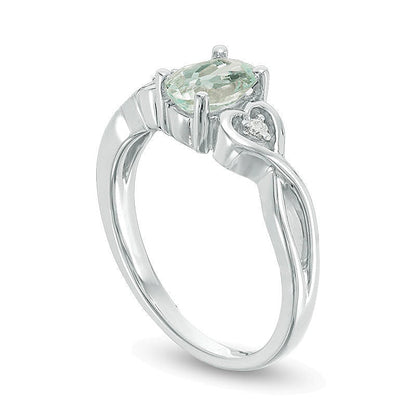 Freundschaftsring für Damen mit ovalem Aquamarin und Diamant-Besatz sowie Herzseiten aus rhodiniertem Sterlingsilber