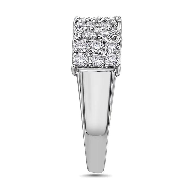 1.0 ct. Gesamtgewicht Ring mit Diamanten in oval und Smaragdschliff im Wechsel, 10K Weißgold