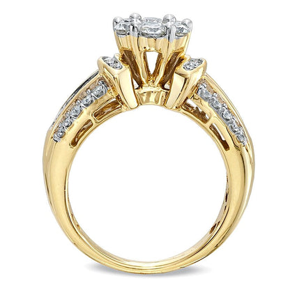 Diamant-Blüten-Ring 1.25 ct. Gesamtgewicht in 14K Gelbgold