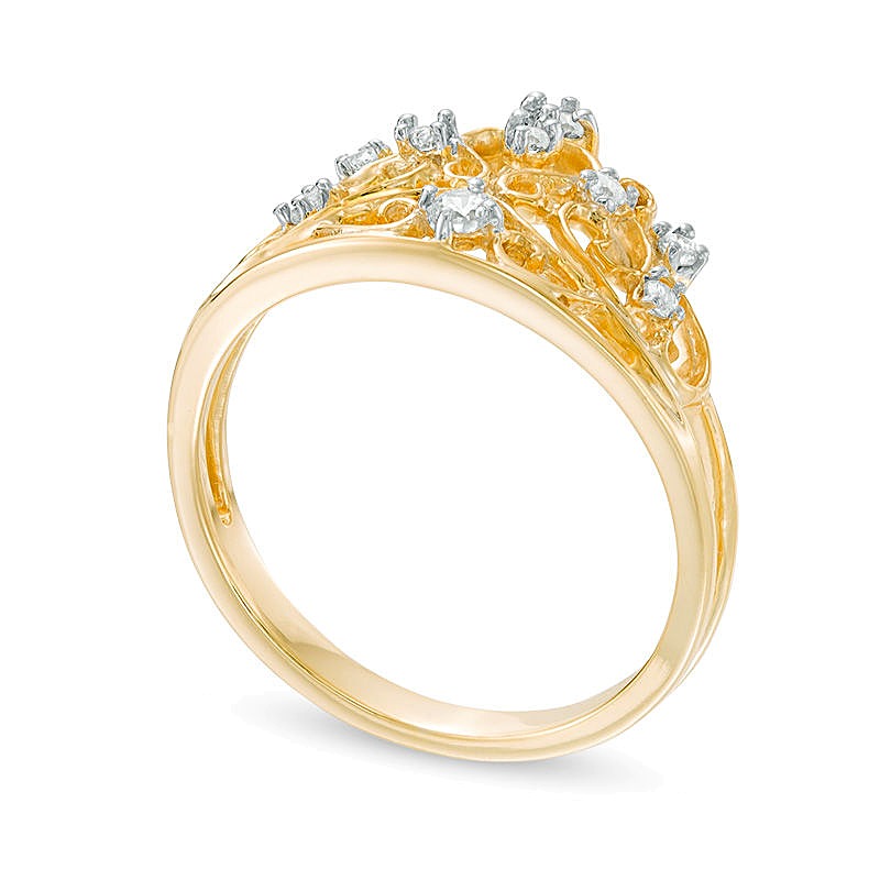 0.13 ct. Gesamtgewicht Diamant Krone Ring in 10K Gelbgold