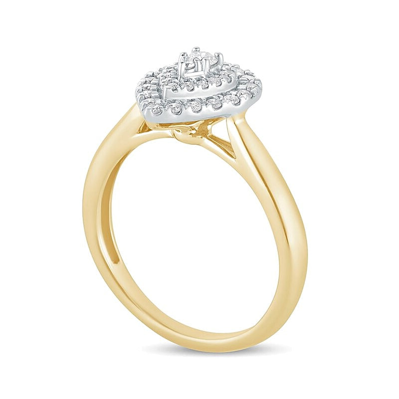 0,33 ct. Gesamtgewicht Komposit-Verlobungsring mit Diamanten in rund und Tropfen, doppelter tropfenförmiger Fassung, in 14K Gelbgold