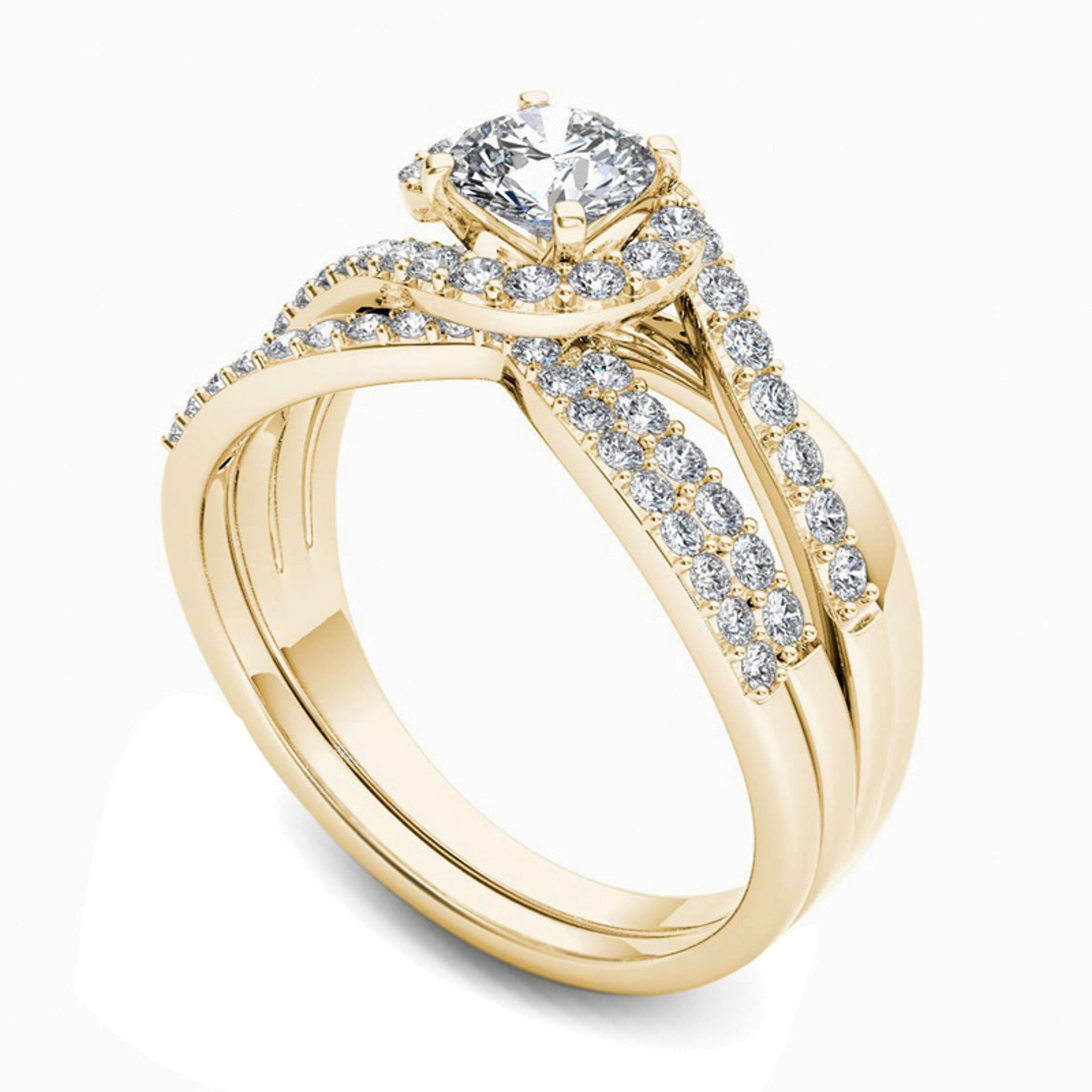 0.5 CT. Gesamtgewicht Komposit-Diamant Blüten-Bypass Brautset in 14K Gelbgold