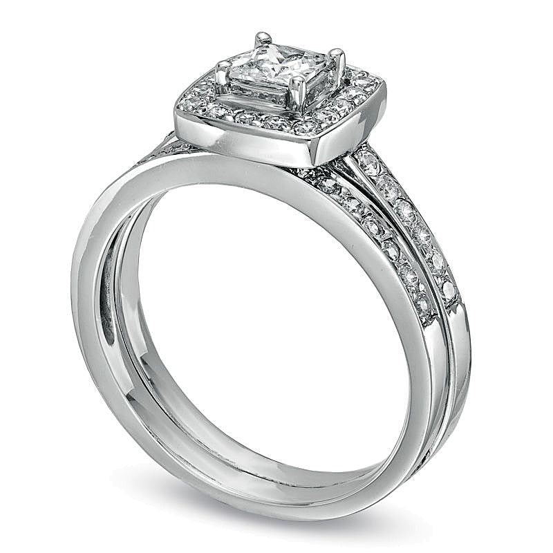0.75 ct. Gesamtgewicht Braut-Set mit Diamanten im Princess-Schliff in 14K Weißgold