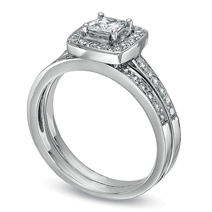 0.75 ct. Gesamtgewicht Braut-Set mit Diamanten im Princess-Schliff in 14K Weißgold