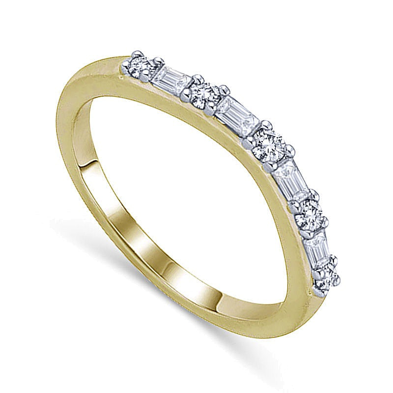 Ehering mit Diamanten im Baguette- und Rundschliff im Wechsel, 0.25 ct. Gesamtgewicht, in 14K Gelbgold