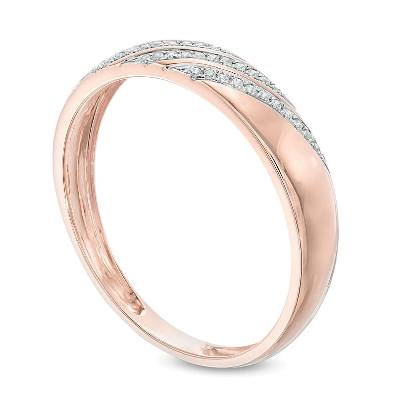 Ehering mit Diamantbesatz und Komfortschliff in schräger Optik in 10K Roségold