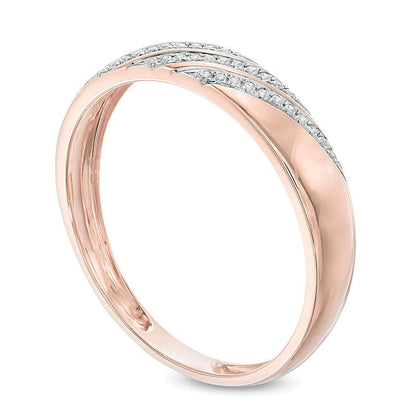 Ehering mit Diamantbesatz und Komfortschliff in schräger Optik in 10K Roségold