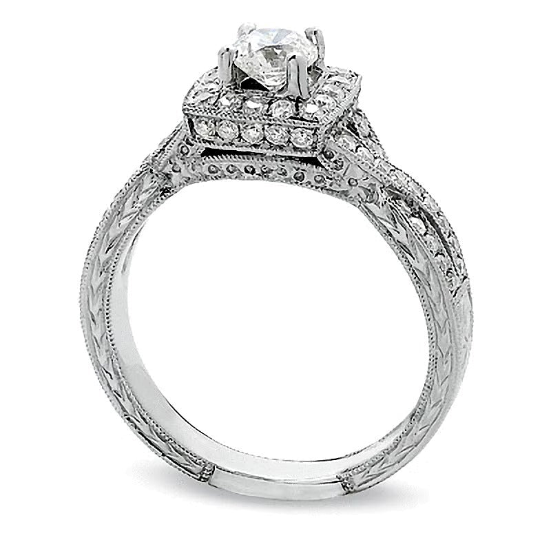0.88 ct. Gesamtgewicht Diamant Halo-Ring in 14K Weißgold