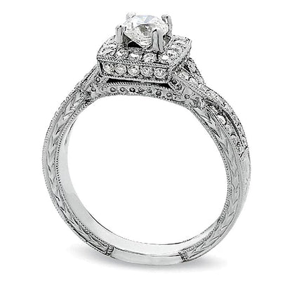 0.88 ct. Gesamtgewicht Diamant Halo-Ring in 14K Weißgold