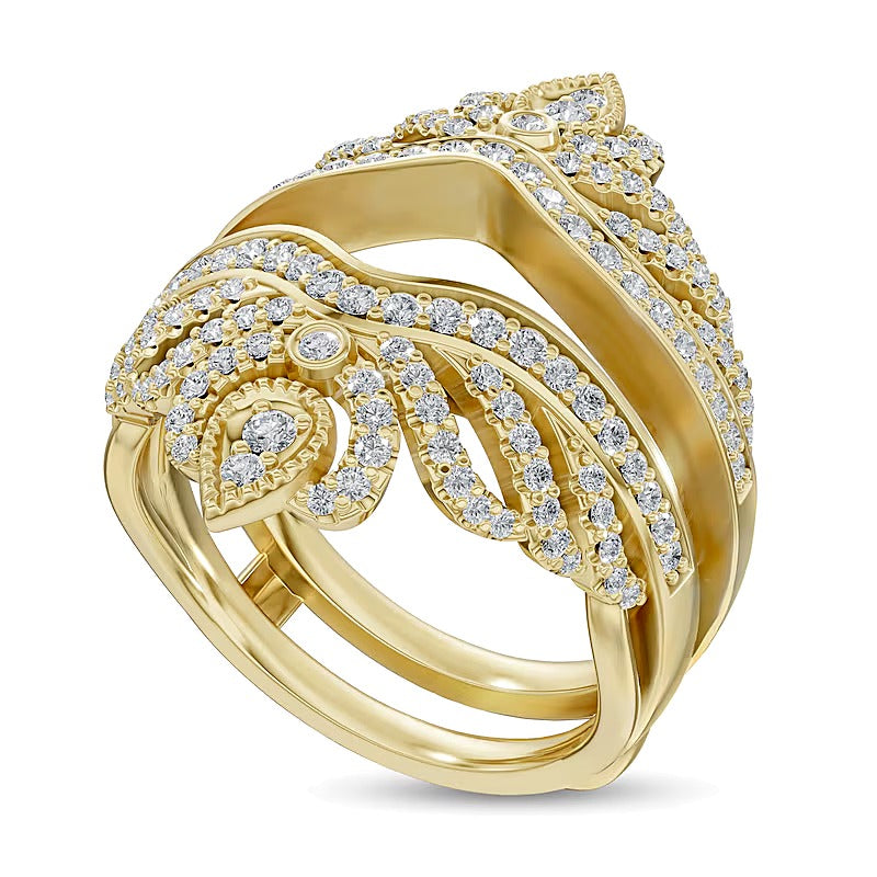 0,75 ct. Gesamtgewicht Diamant Ring im Vintage-Stil mit Krone in 14K Gelbgold