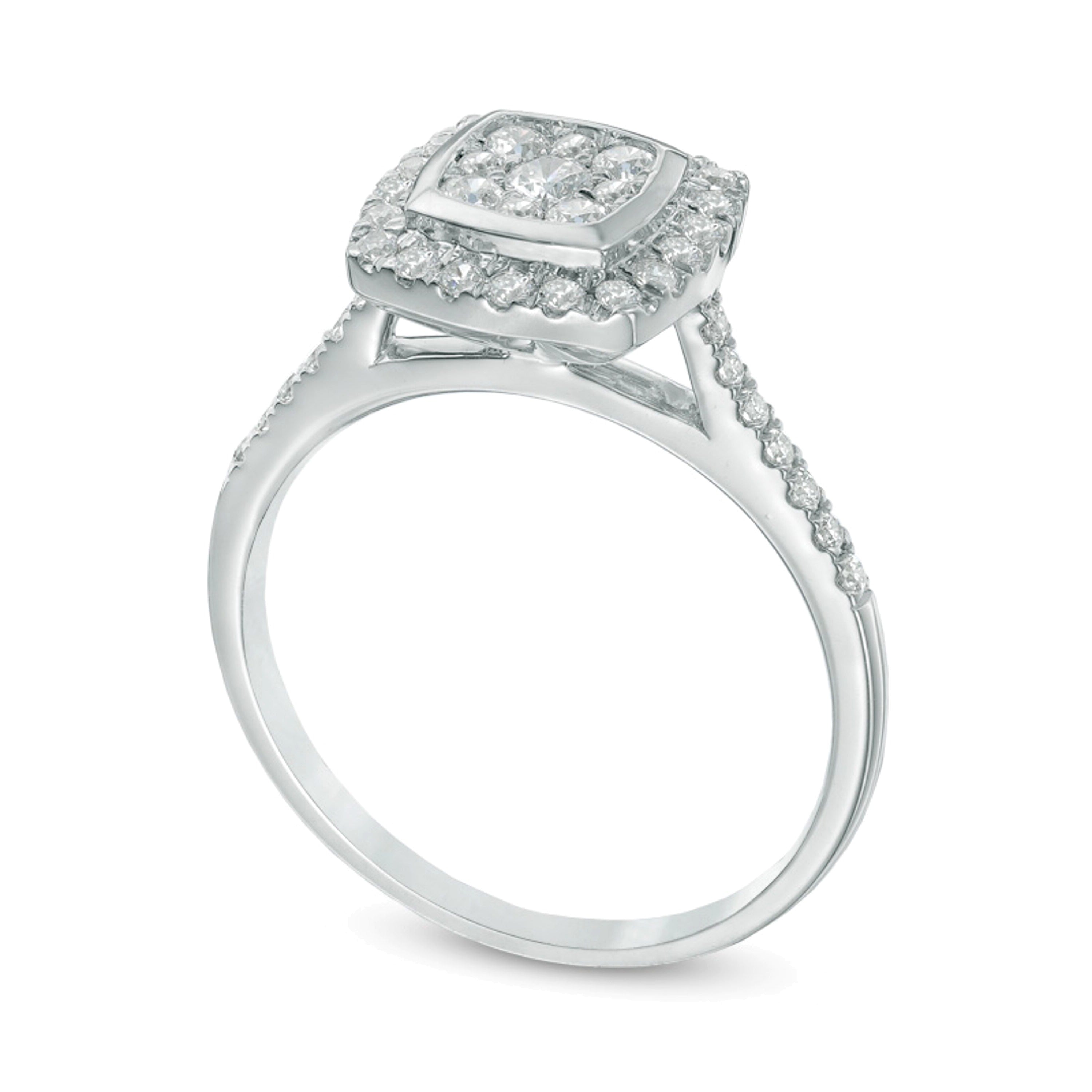 Verlobungsring mit mehreren Diamanten 0.5 ct. Gesamtgewicht und quadratischem Rahmen in 10K Weißgold