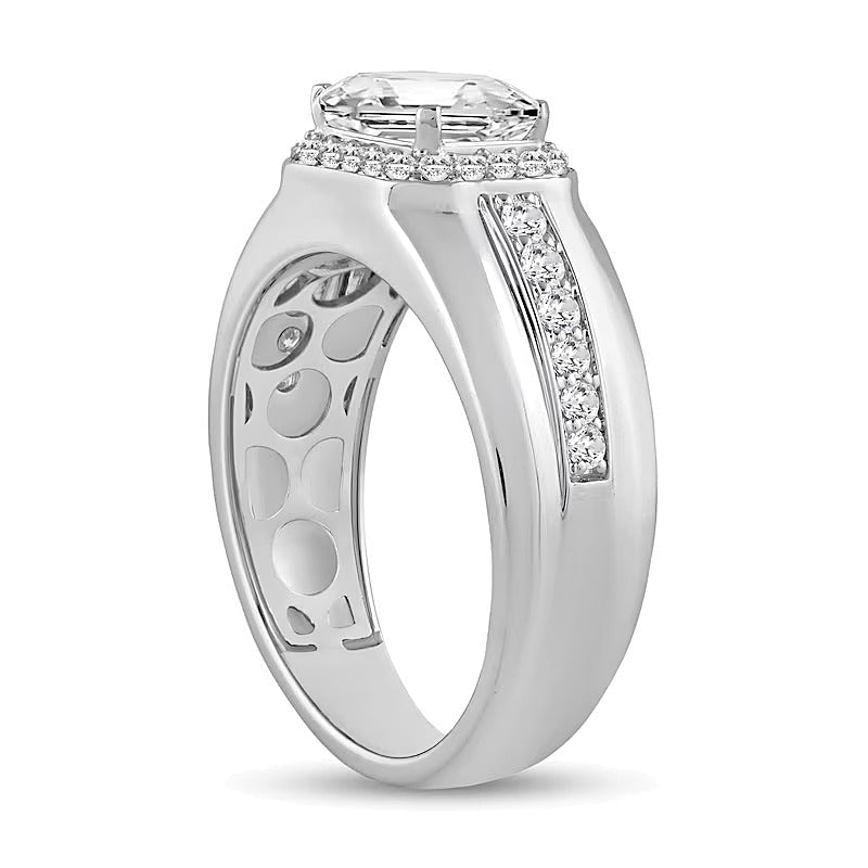Ring mit Labordiamanten im Smaragdschliff und rund 2.5 ct. Gesamtgewicht in 14K Weißgold (F/SI2)