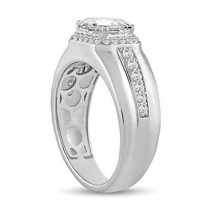 Ring mit Labordiamanten im Smaragdschliff und rund 2.5 ct. Gesamtgewicht in 14K Weißgold (F/SI2)