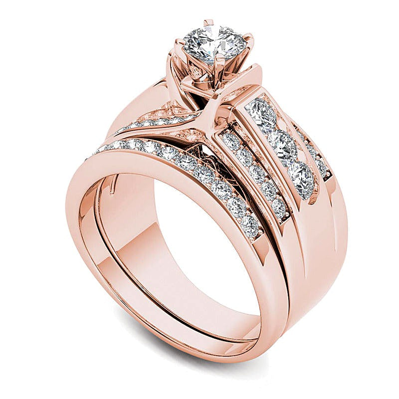 1.25 ct. Gesamtgewicht Diamant Brautset mehrreihig in 14K Roségold