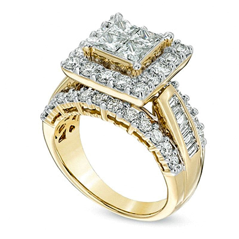 3.0 ct. Gesamtgewicht Ring mit Diamanten im Princess- und Rundschliff in 14K Gelbgold