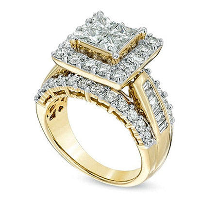 3.0 ct. Gesamtgewicht Ring mit Diamanten im Princess- und Rundschliff in 14K Gelbgold