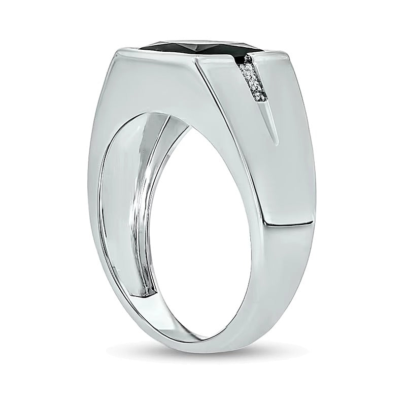 9,0 mm Fashion-Ring mit quadratischem Onyx und Diamant-Besatz in rhodiniertem Sterlingsilber 925