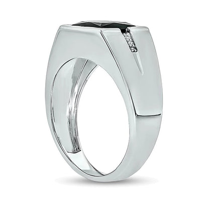 9,0 mm Fashion-Ring mit quadratischem Onyx und Diamant-Besatz in rhodiniertem Sterlingsilber 925