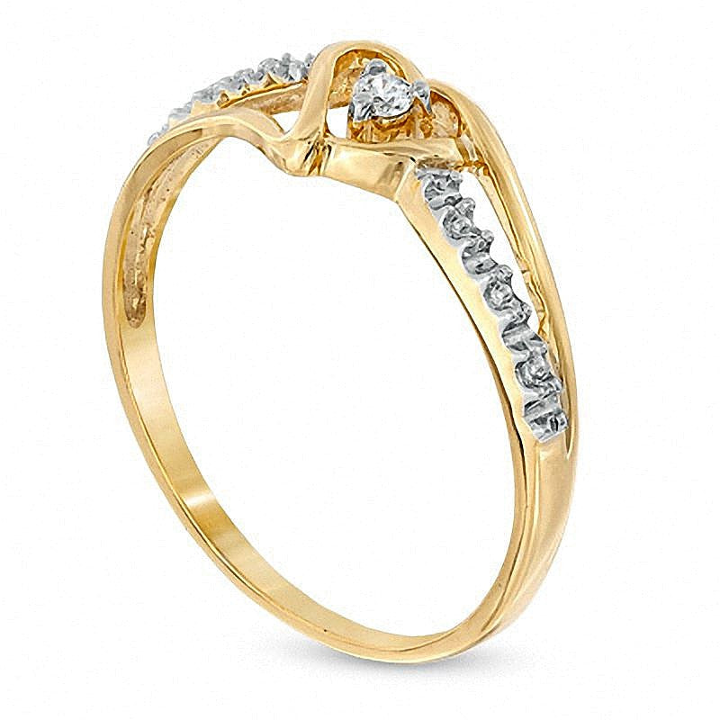 Freundschaftsring mit Diamant-Akzent, Herz, geteilte Schiene, in 10K Gelbgold