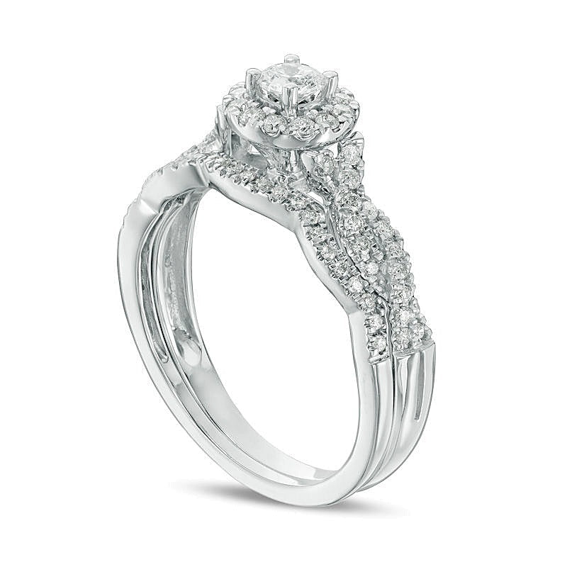 Brautset mit Diamanten 0,5 ct. Gesamtgewicht, rund, in 10K Weißgold