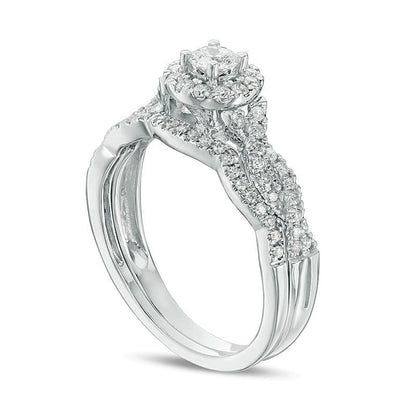 Brautset mit Diamanten 0,5 ct. Gesamtgewicht, rund, in 10K Weißgold