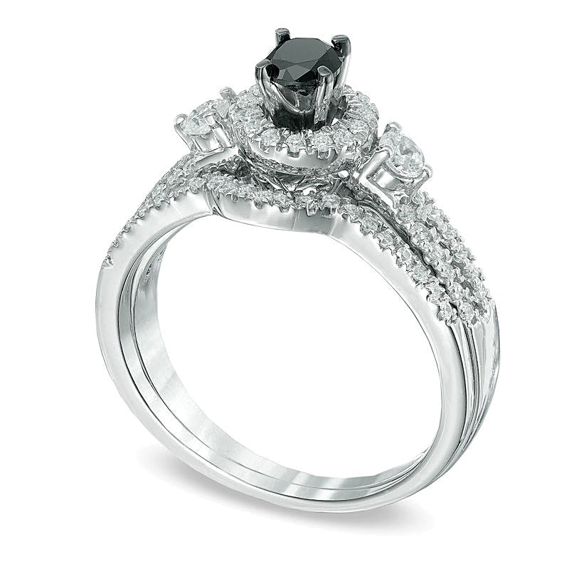 0,63 ct. Gesamtgewicht Braut-Set mit behandelten schwarzen und weißen Diamanten in 10K Weißgold