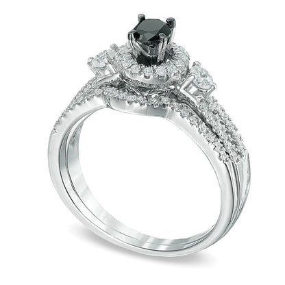 0,63 ct. Gesamtgewicht Braut-Set mit behandelten schwarzen und weißen Diamanten in 10K Weißgold