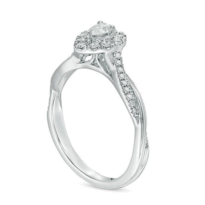 0.38 ct. Gesamtgewicht Verlobungsring mit Diamanten im Tropfen- und Rundschliff, Halo, in 10K Weißgold