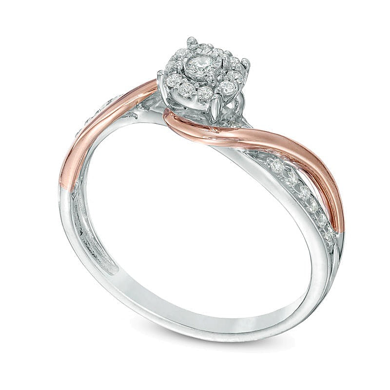 0.17 ct. Gesamtgewicht Diamant Freundschaftsring im Swirl-Design in Sterlingsilber und 10K Roségold