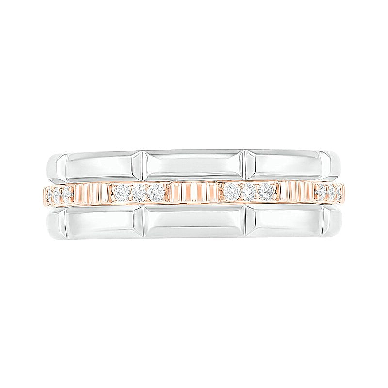 0.13 ct. Gesamtgewicht Diamant-Ehering mit Struktur und drei Reihen in 10K Two-Tone Gold