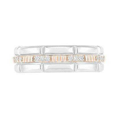 0.13 ct. Gesamtgewicht Diamant-Ehering mit Struktur und drei Reihen in 10K Two-Tone Gold