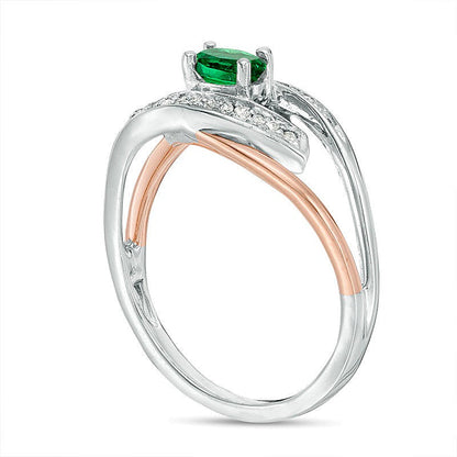 Fashion-Ring mit ovalem Labor-Smaragd und Diamant-Besatz in Sterlingsilber und 10K Roségold