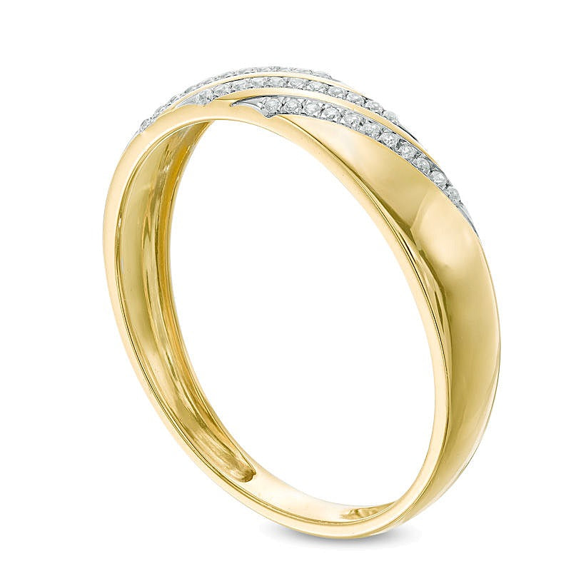 Ehering mit Diamantbesatz und Komfortschliff in geneigter Form aus 10K Gelbgold