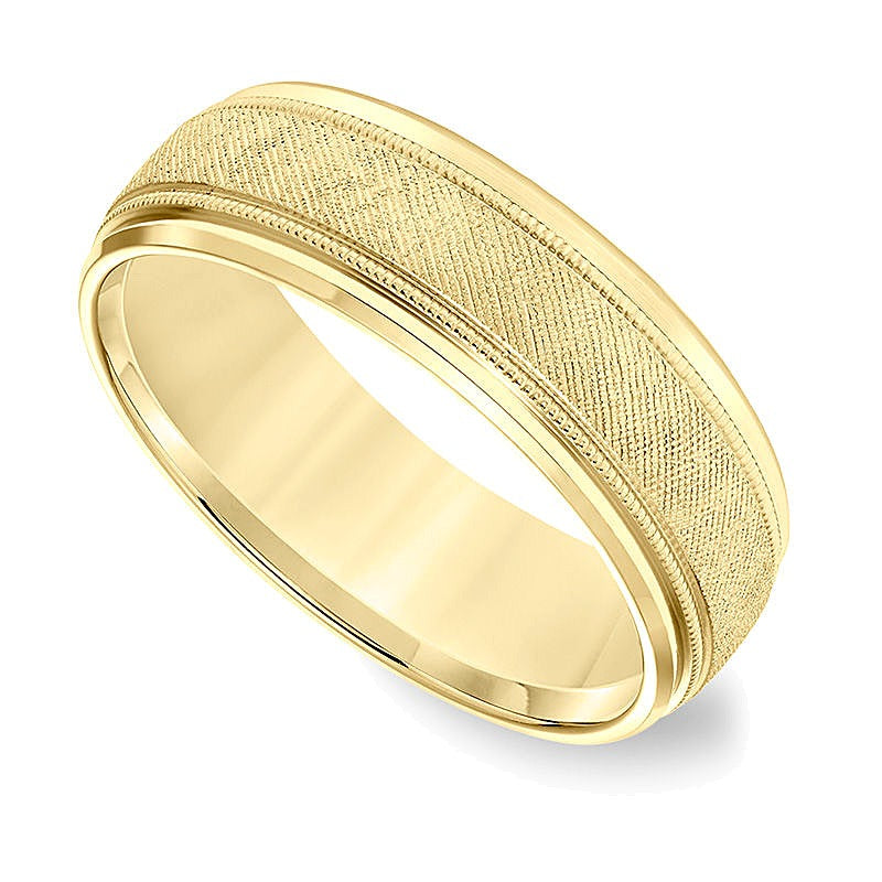 7,0mm Ehering mit Komfortschliff und florentinischer Milgrain-Textur in 14K Gelbgold