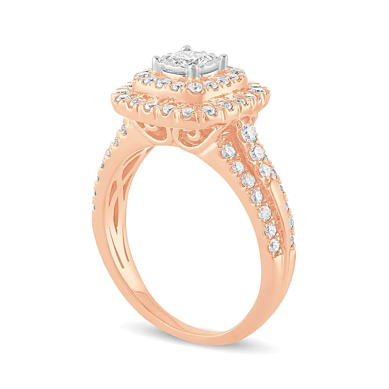 1.0 ct. Gesamtgewicht Diamant Braut-Set mit doppeltem Kissenschliff-Rahmen in 10K Roségold